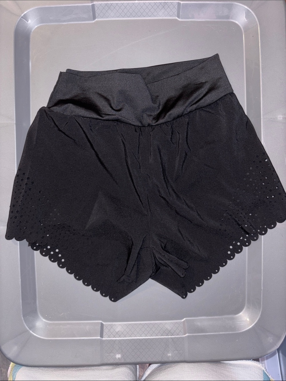 Mad For Love Black Athletic Shorts Scallop & Perforated Bottom Edge and Size XS